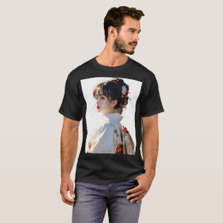 Elegant Kimono Flick Konsttryck – Japansk-Inspirer T Shirt