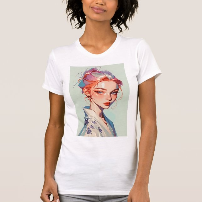 Elegant Kimono Girl Aesthetic Anime Portrait T-Shi T Shirt (Framsida)