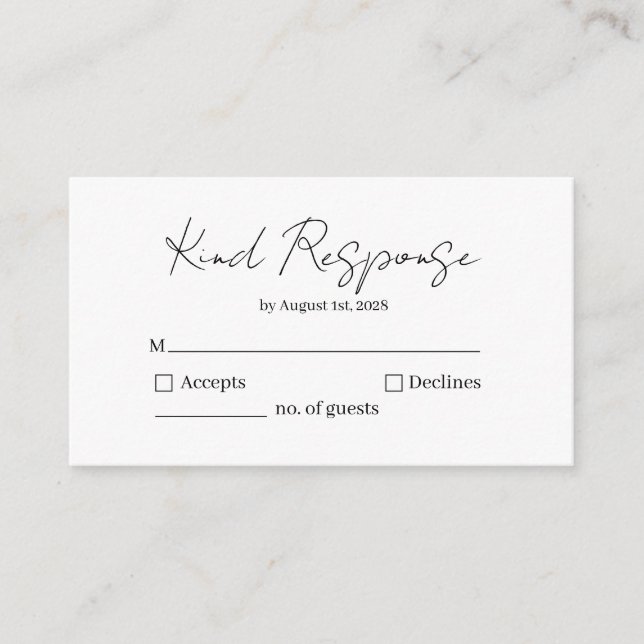 Elegant Kind Response RSVP Card Tilläggskort (Framsida)
