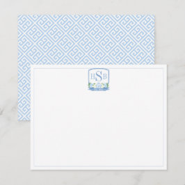 Elegant kinesisk blå-vit monogramm tack kort