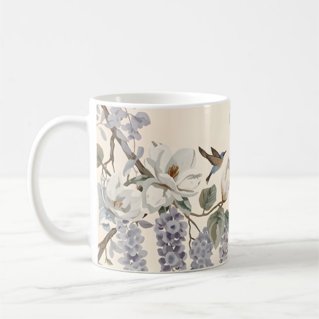 Elegant kinesisk blom- och fågeldesign kaffemugg (Vänster)
