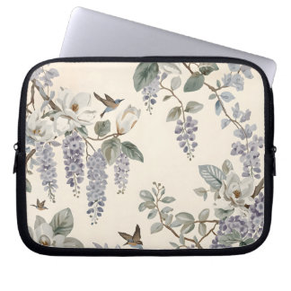 Elegant kinesisk blom- och fågelmönster laptop fodral