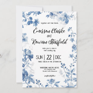 Elegant kinesisk fransk blå toile blomma inbjudningar