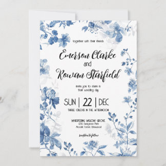 Elegant kinesisk fransk blå toile blomma inbjudningar