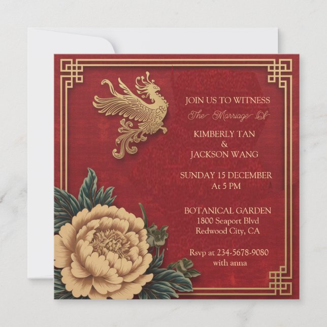 Elegant kinesisk livfull röd inbjudningar (Framsida)