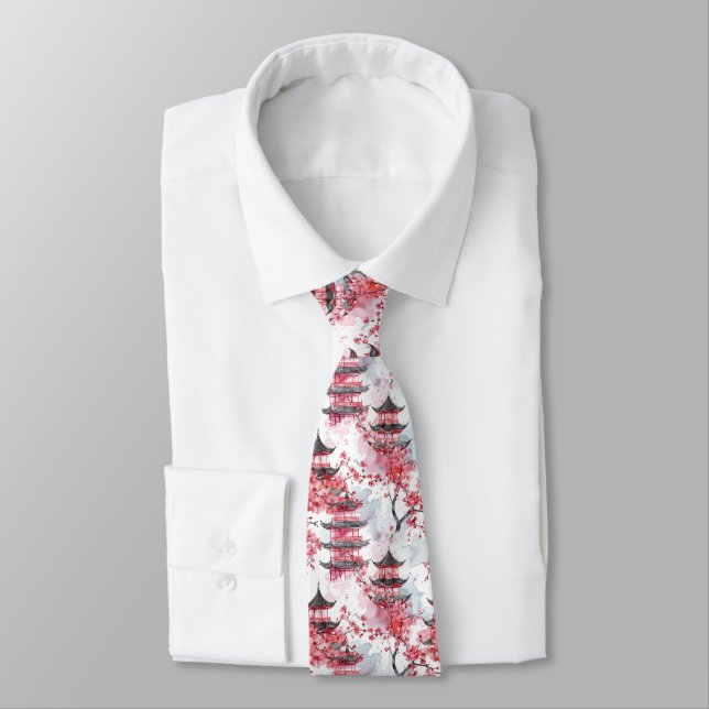 Elegant kinesisk pagod Körsbärsblomning Slips (Bunden)
