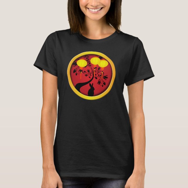 Elegant Kinesiska nyårslinjer för kanin Guld T Shirt (Framsida)