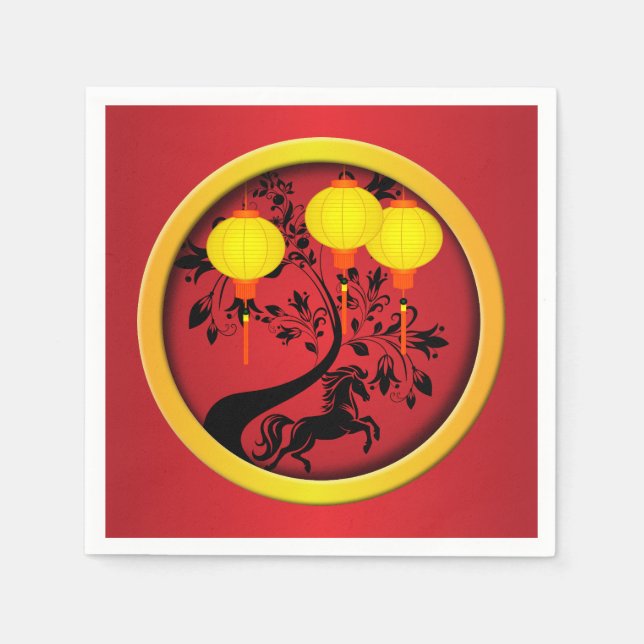 Elegant Kinesiska nyårslönor av Guld för hästar Pappersservett (Framsidan)