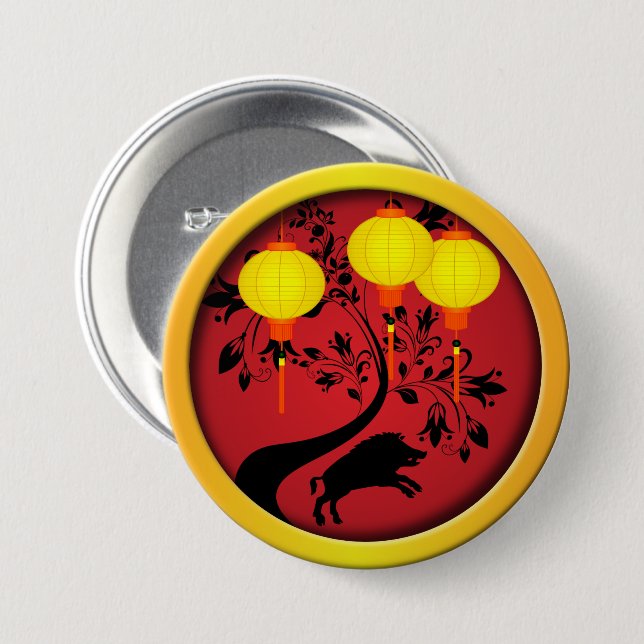 Elegant Kinesiska nyårsmönster för Guld i Gris Knapp (Framsida & baksida)