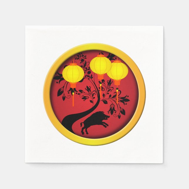 Elegant Kinesiska nyårsmönster för Guld i Gris Pappersservett (Framsidan)