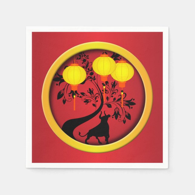 Elegant Kinesiska nyårsmönster för Ox Guld Pappersservett (Framsidan)