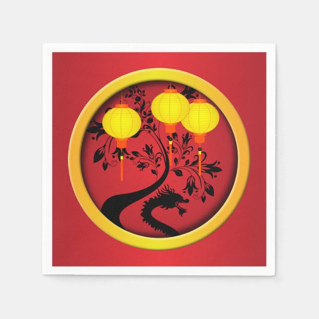 Elegant kinesiska nyårsmönster i draken Guld Pappersservett (Framsidan)