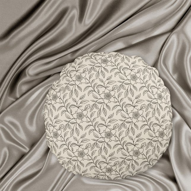 Elegant Kinesiskt blommönster Natural CC0443 Rund Kudde (Skapare uppladdad)