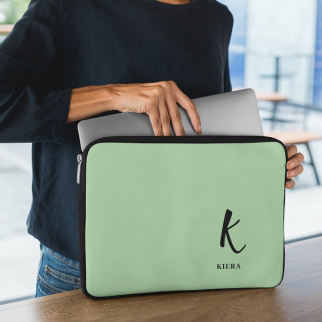 Elegant Kiwi Grönt Monogram Laptop sleeve (Skapare uppladdad)