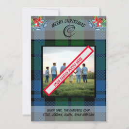 Elegant Klan Campbell Blue Tartan Family Photo Julkort