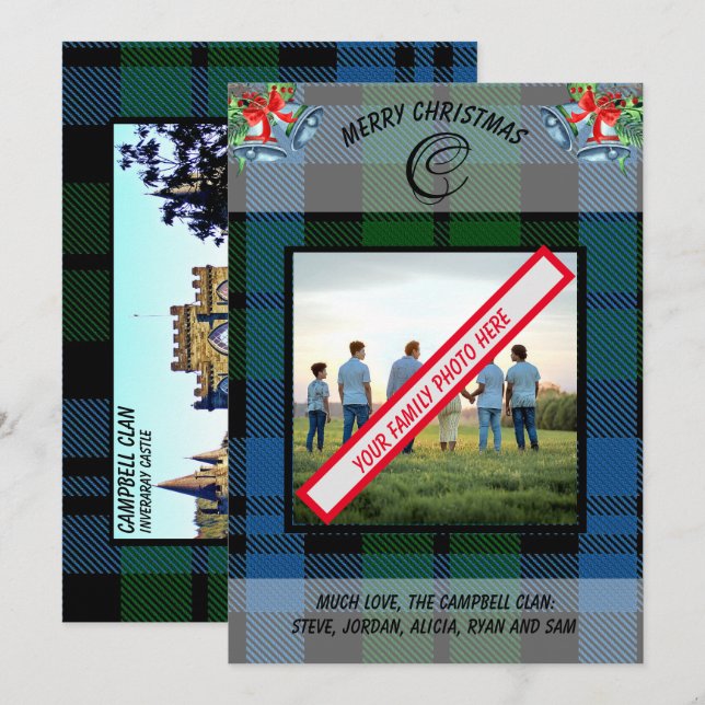 Elegant Klan Campbell Blue Tartan Family Photo Julkort (Fram/baksida)