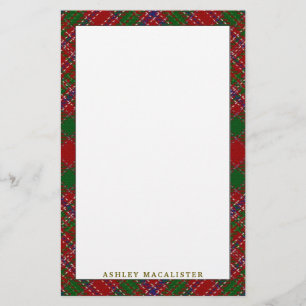 Elegant Klan MacAlister Tartan Plaid Brevpapper