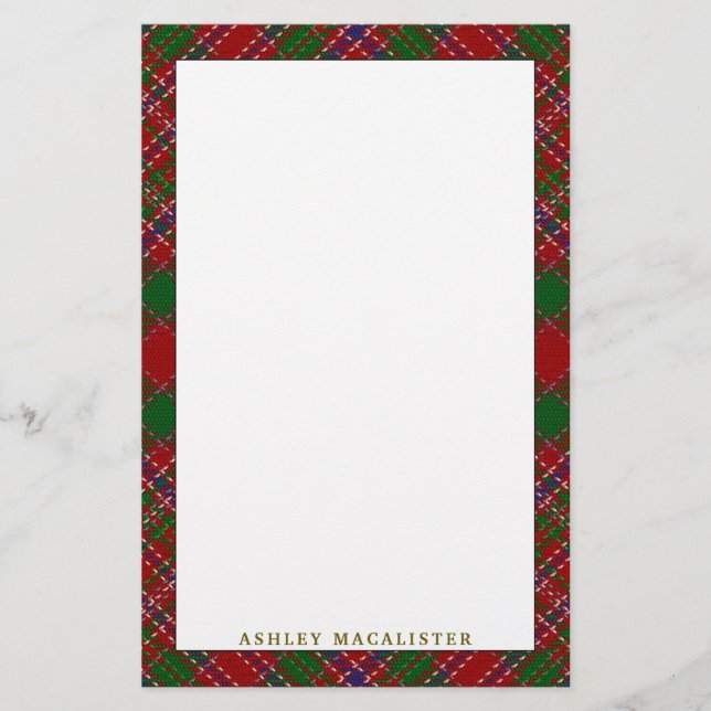 Elegant Klan MacAlister Tartan Plaid Brevpapper (Framsida)