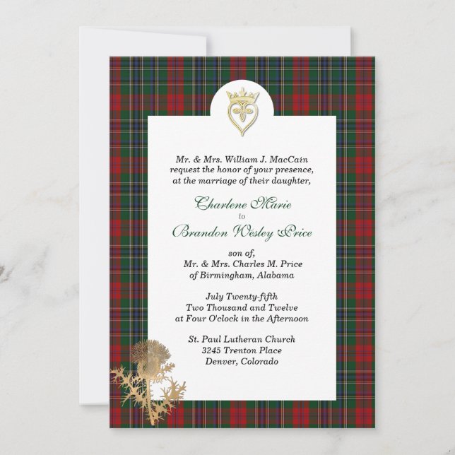 Elegant Klan MacCain 3 Plade Wedding-inbjudan Inbjudningar (Framsida)