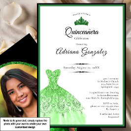 Elegant klänning 15-årsdag grön Quinceanera Inbjudningar