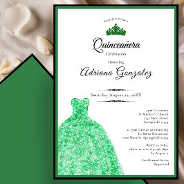 Elegant klänning 15-årsdag grön Quinceanera Inbjudningar