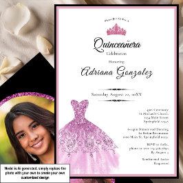 Elegant klänning 15-årsdag rosa Quinceanera Inbjudningar