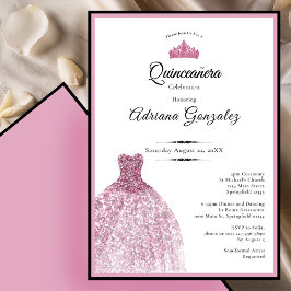 Elegant klänning 15-årsdag rosa Quinceanera Inbjudningar
