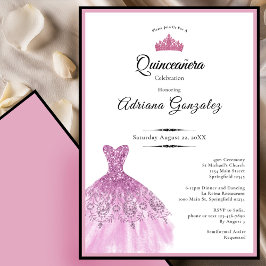 Elegant klänning 15-årsdag rosa Quinceanera Inbjudningar