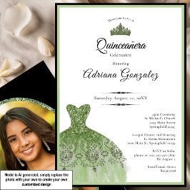 Elegant klänning 15-årsdag salvia grön Quinceanera Inbjudningar