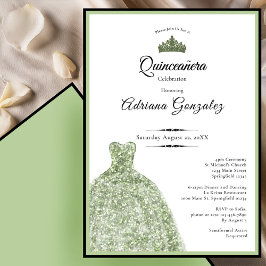 Elegant klänning 15-årsdag salvia grön Quinceanera Inbjudningar