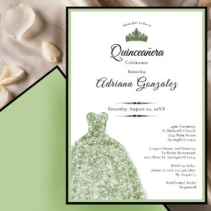 Elegant klänning 15-årsdag salvia grön Quinceanera Inbjudningar