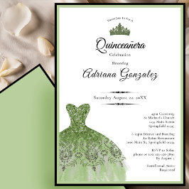 Elegant klänning 15-årsdag salvia grön Quinceanera Inbjudningar