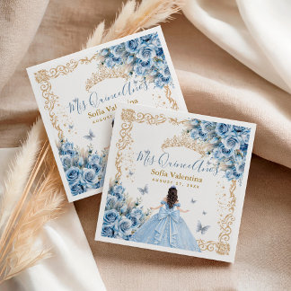 Elegant klänning Baby Blue Gold Quinceanera prinse Pappersservett