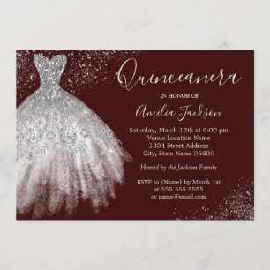 Elegant klänning Burgunderröd Quinceanera-inbjudan Inbjudningar