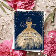 Elegant klänning guldtiara, diamanter Quinceañera