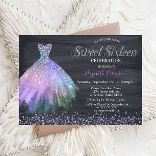 Elegant klänning med diamanter svart Sweet 16 In Inbjudningar