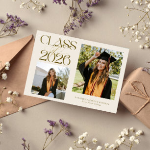 Elegant Klass 2026 Typografi Grad Foto Kräm Meddelande