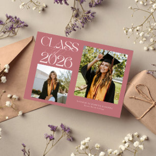 Elegant Klass 2026 Typografi Grad Foto Rosa Meddelande