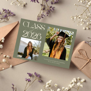 Elegant Klass 2026 Typografi Grad Foto Sage Meddelande
