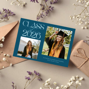 Elegant Klass 2026 Typografi Grad Foto Teal Meddelande