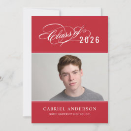 Elegant klass för 2025 Red Photo Studentfest I Inbjudningar