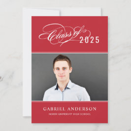 Elegant klass för 2025 Red Photo Studentfest I Inbjudningar