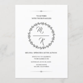 Elegant, klassisch Monogramm Kranz Inbjudningar