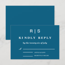 Elegant klassisk blå monogram bröllops-RSVP-kort OSA Kort