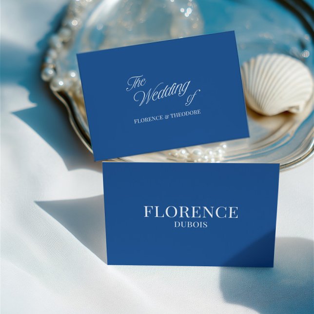 Elegant klassisk blå och vit platskort för bröllop bordsnummer (Elegant Classic Blue & White Wedding Place Card)
