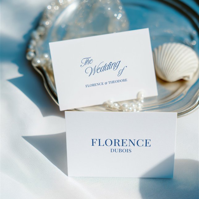 Elegant klassisk blå och vit platskort för bröllop bordsnummer (Elegant Classic Blue & White Wedding Place Card)