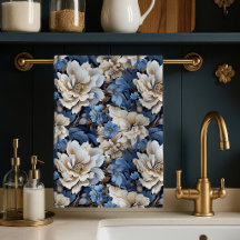 Elegant klassisk blå vit elfenbensfärgad blommig k