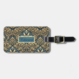 Elegant, klassisk blått och guld personlig bagagebricka