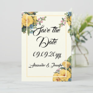 Elegant klassisk blommande gul spara datum inbjudningar