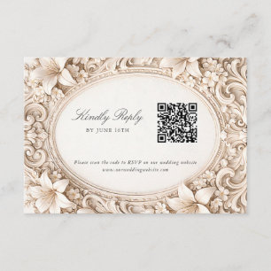 Elegant Klassisk Blommig Barock RSVP med QR-kod Tilläggskort